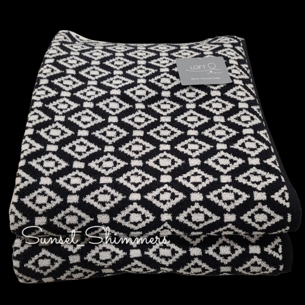 8pc Loft Bath Hand Washcloth Black & White Diamond Aztec Tile Towel Set New